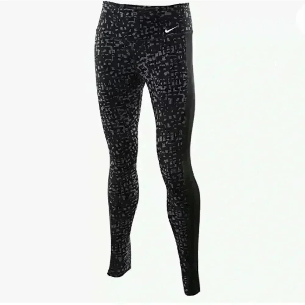 Nike Dry Black & Gray Printed High‎ Waisted Athletic Compression Leggings (XS)